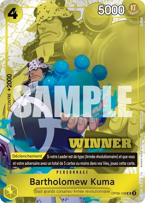 Carte One Piece Bartholomew Kuma OP09-108 · parallèle 2, extension Cartes promo