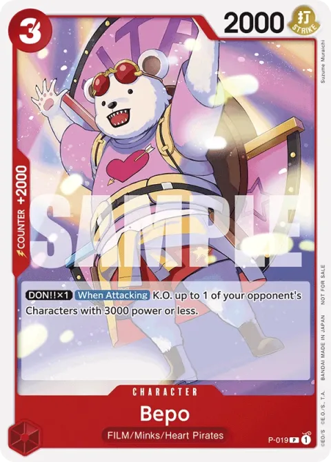 Carte One Piece Bepo P-019 · parallèle, extension Cartes promo