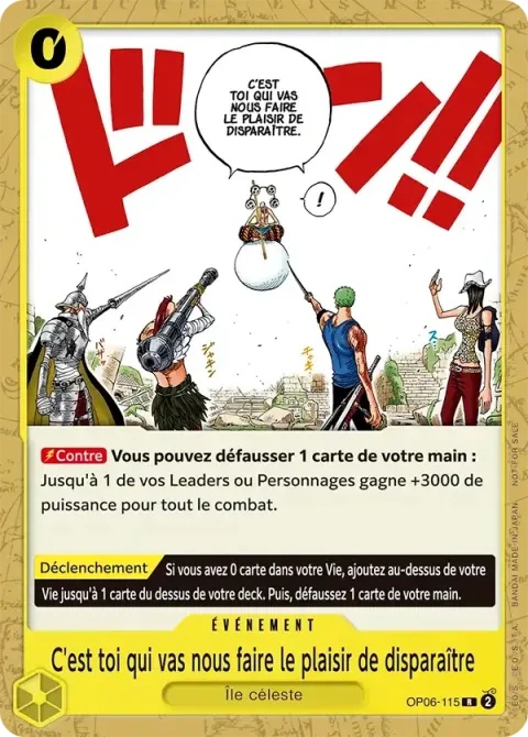 Carte One Piece C’est toi qui vas nous faire le plaisir de disparaître OP06-115 · parallèle, extension Cartes promo