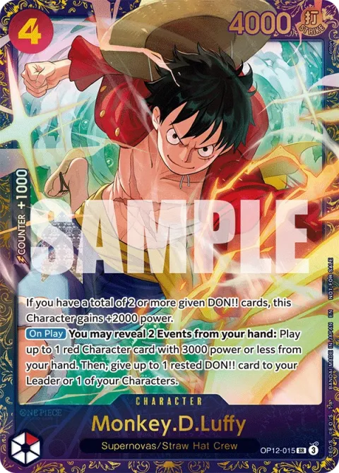 Carte One Piece Monkey.D.Luffy OP12-015 · parallèle 2, extension Cartes promo