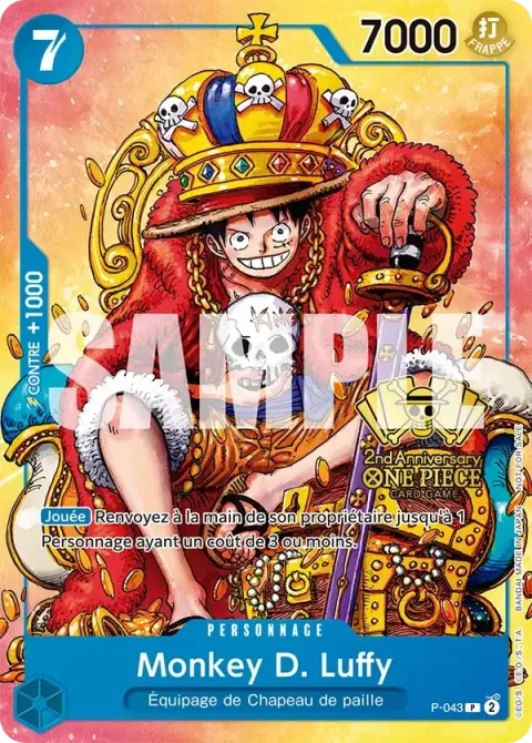 Carte One Piece Monkey D. Luffy P-043 · parallèle, extension Cartes promo
