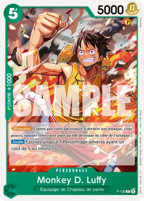 Carte One Piece Monkey D. Luffy P-135, extension Cartes promo