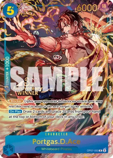 Carte One Piece Portgas.D.Ace OP07-053 · parallèle 4, extension Cartes promo