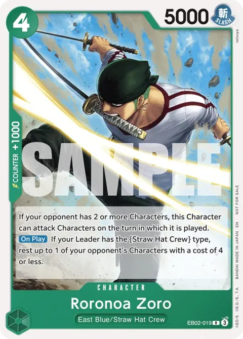 Carte One Piece Roronoa Zoro EB02-019 · parallèle, extension Cartes promo