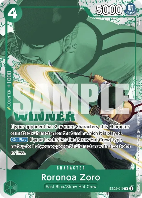 Carte One Piece Roronoa Zoro EB02-019 · parallèle 2, extension Cartes promo