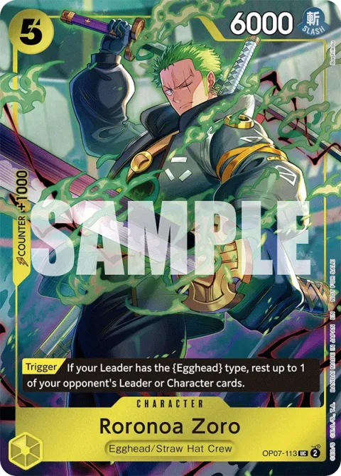 Carte One Piece Roronoa Zoro OP07-113 · parallèle, extension Cartes promo
