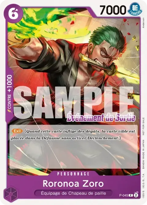 Carte One Piece Roronoa Zoro P-045 · parallèle, extension Cartes promo