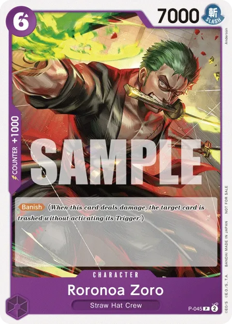 Carte One Piece Roronoa Zoro P-045, extension Cartes promo