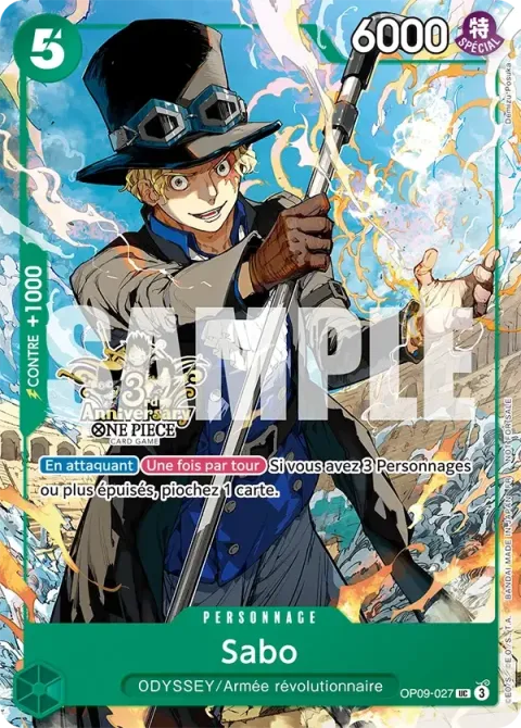 Carte One Piece Sabo OP09-027 · parallèle 2, extension Cartes promo