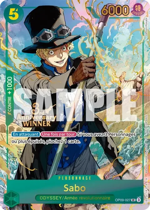 Carte One Piece Sabo OP09-027 · parallèle 3, extension Cartes promo