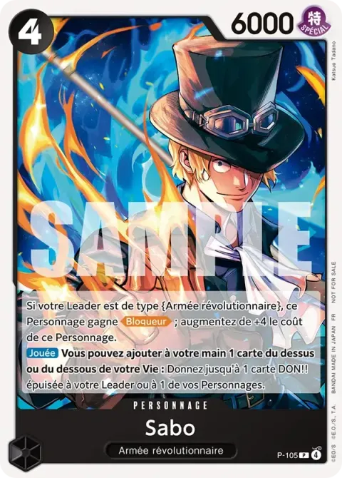 Carte One Piece Sabo P-105 · parallèle 2, extension Cartes promo