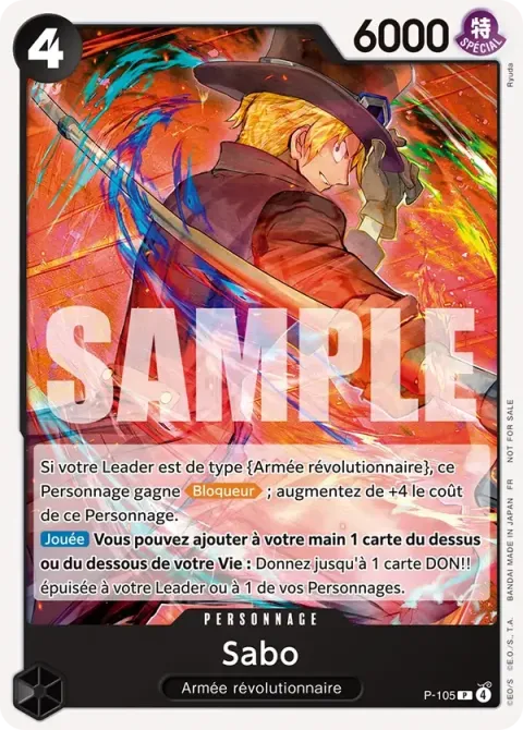 Carte One Piece Sabo P-105, extension Cartes promo