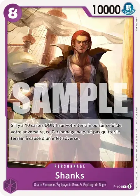 Carte One Piece Shanks P-104 · parallèle, extension Cartes promo