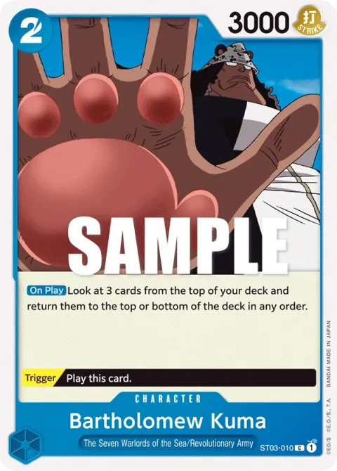 Carte One Piece Bartholomew Kuma ST03-010, extension Deck The Seven Warlords of the Sea (sortie anglaise)