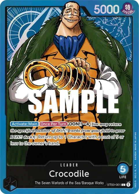 Carte One Piece Crocodile ST03-001, extension Deck The Seven Warlords of the Sea (sortie anglaise)