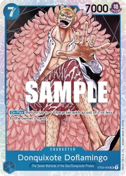 Carte One Piece Donquixote Doflamingo ST03-009, extension Deck The Seven Warlords of the Sea (sortie anglaise)