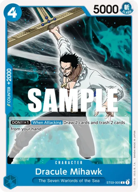 Carte One Piece Dracule Mihawk ST03-005, extension Deck The Seven Warlords of the Sea (sortie anglaise)