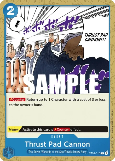 Carte One Piece Thrust Pad Cannon ST03-016, extension Deck The Seven Warlords of the Sea (sortie anglaise)