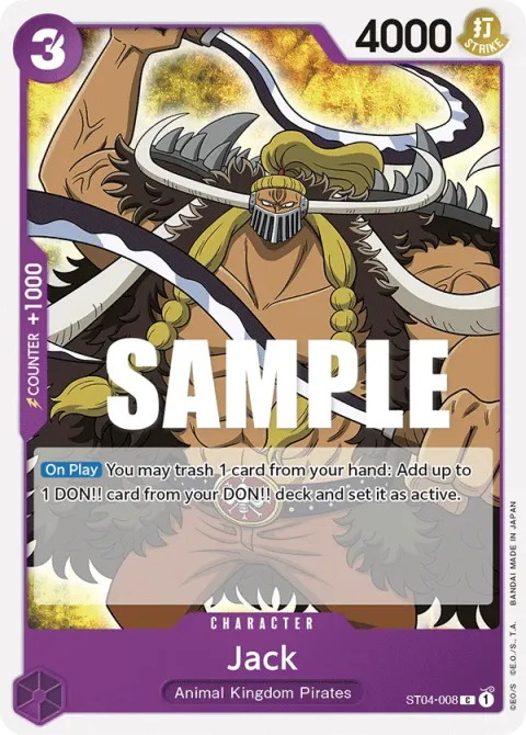 Carte One Piece Jack ST04-008, extension Deck Animal Kingdom Pirates (sortie anglaise)