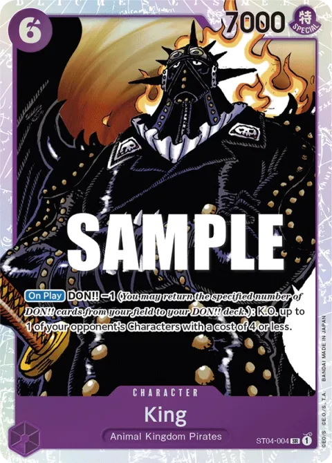 Carte One Piece King ST04-004, extension Deck Animal Kingdom Pirates (sortie anglaise)