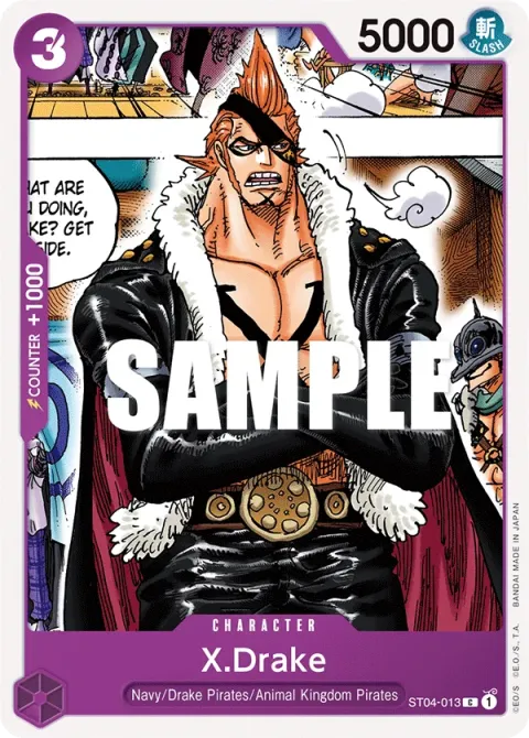 Carte One Piece X.Drake ST04-013, extension Deck Animal Kingdom Pirates (sortie anglaise)