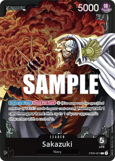 Carte One Piece Sakazuki ST06-001, extension Deck Absolute Justice (sortie anglaise)