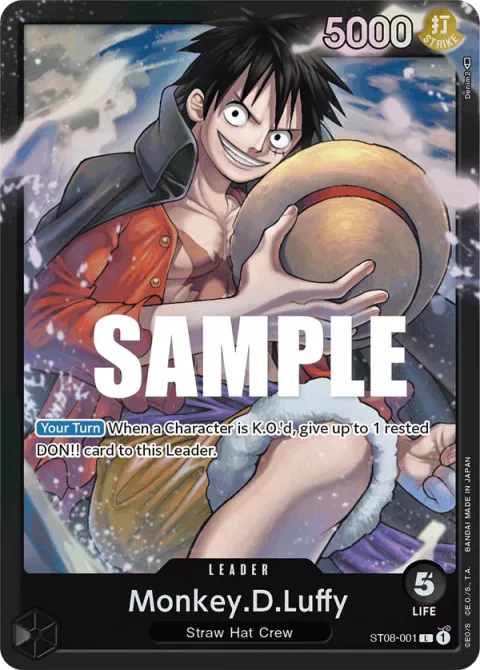 Carte One Piece Monkey.D.Luffy ST08-001, extension Deck Monkey D. Luffy (sortie anglaise)