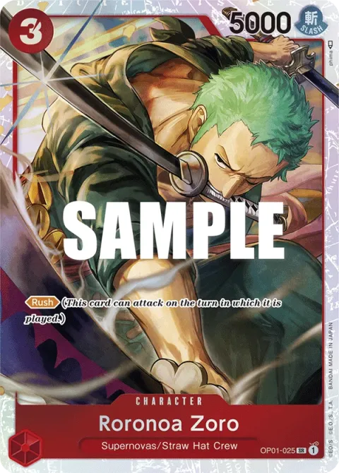 Carte One Piece Roronoa Zoro OP01-025 · parallèle 2, extension Deck The Three Captains (sortie anglaise)