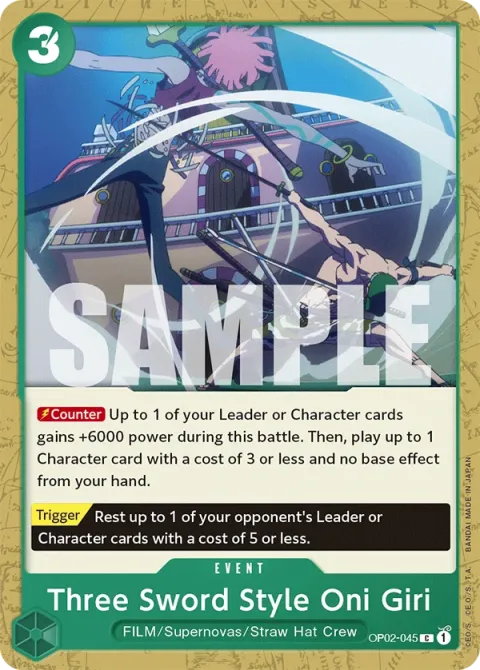 Carte One Piece Three Sword Style Oni Giri OP02-045 · parallèle, extension Deck Uta (sortie anglaise)