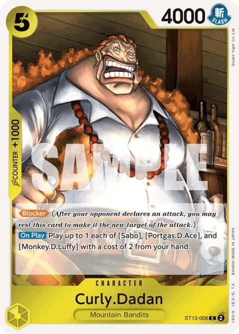 Carte One Piece Curly.Dadan ST13-006, extension Deck The Three Brothers (sortie anglaise)