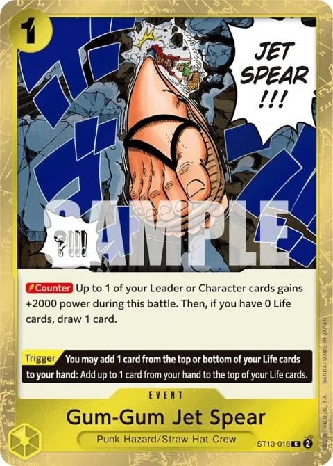 Carte One Piece Gum-Gum Jet Spear ST13-018, extension Deck The Three Brothers (sortie anglaise)