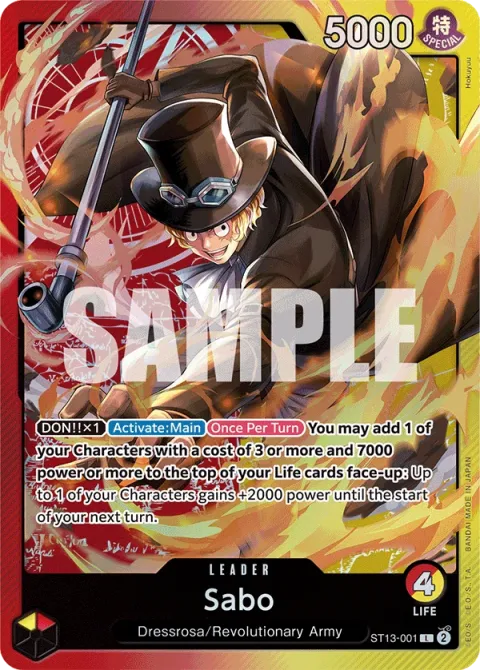 Carte One Piece Sabo ST13-001, extension Deck The Three Brothers (sortie anglaise)