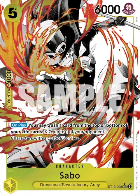 Carte One Piece Sabo ST13-008 · parallèle, extension Deck The Three Brothers (sortie anglaise)