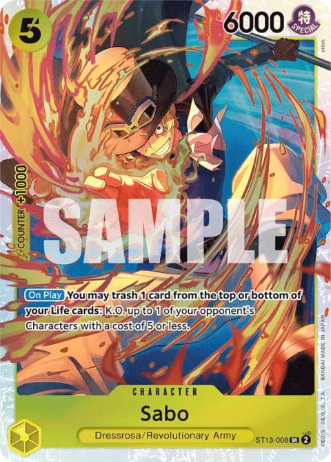 Carte One Piece Sabo ST13-008, extension Deck The Three Brothers (sortie anglaise)