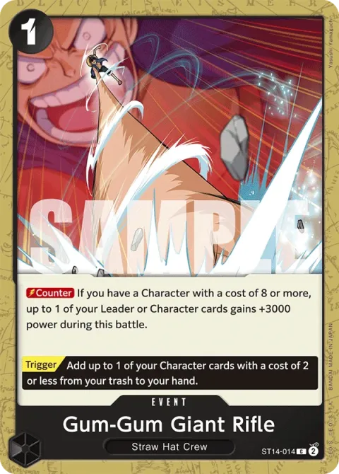 Carte One Piece Gum-Gum Giant Rifle ST14-014, extension Deck 3D2Y (sortie anglaise)
