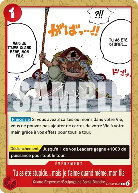 Carte One Piece Tu as été stupide… mais je t’aime quand même, mon fils OP02-023 · parallèle, extension Deck rouge Edward Newgate