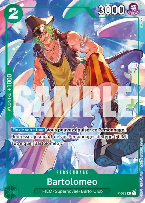 Carte One Piece Bartolomeo P-029 · parallèle, extension Deck vert Uta