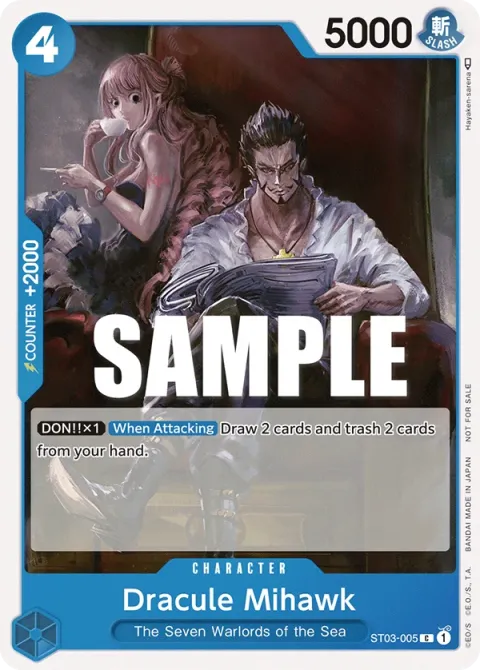 Carte One Piece Dracule Mihawk ST03-005 · parallèle, extension Deck bleu Don Quijote Doflamingo