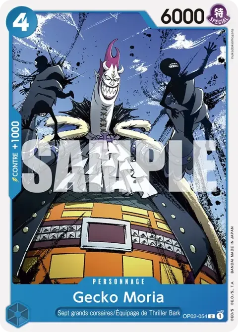 Carte One Piece Gecko Moria OP02-054 · parallèle, extension Deck bleu Don Quijote Doflamingo