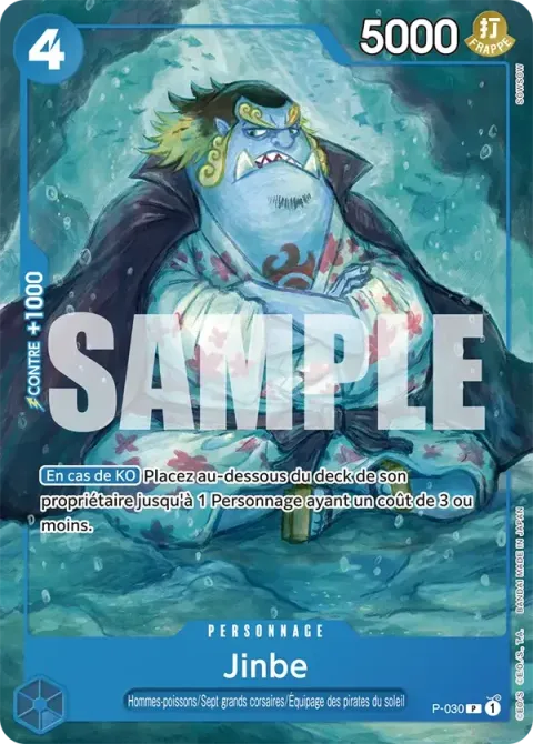 Carte One Piece Jinbe P-030 · parallèle, extension Deck bleu Don Quijote Doflamingo