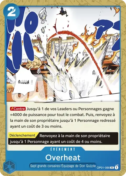 Carte One Piece Overheat OP01-086 · parallèle, extension Deck bleu Don Quijote Doflamingo