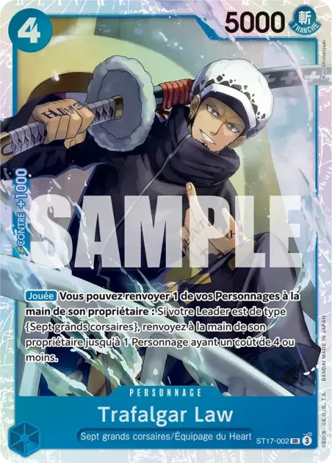 Carte One Piece Trafalgar Law ST17-002, extension Deck bleu Don Quijote Doflamingo