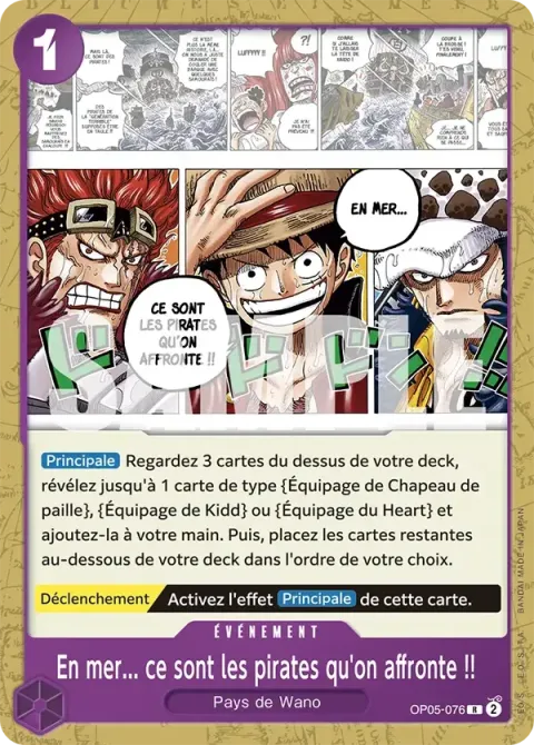 Carte One Piece En mer… ce sont les pirates qu’on affronte !! OP05-076 · parallèle, extension Deck violet Monkey D. Luffy