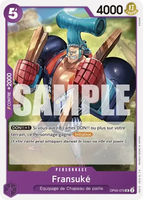 Carte One Piece Fransuké OP05-070 · parallèle, extension Deck violet Monkey D. Luffy