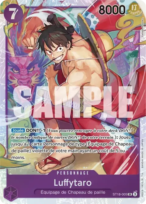 Carte One Piece Luffytaro ST18-005, extension Deck violet Monkey D. Luffy