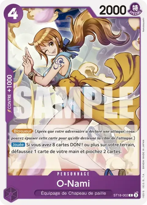 Carte One Piece O-Nami ST18-002, extension Deck violet Monkey D. Luffy