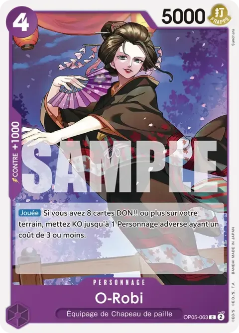 Carte One Piece O-Robi OP05-063 · parallèle, extension Deck violet Monkey D. Luffy