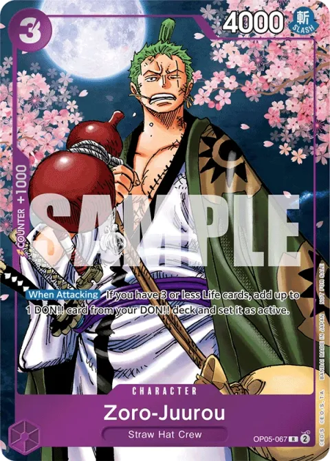 Carte One Piece Zoro-Juurou OP05-067 · parallèle 2, extension Deck violet Monkey D. Luffy
