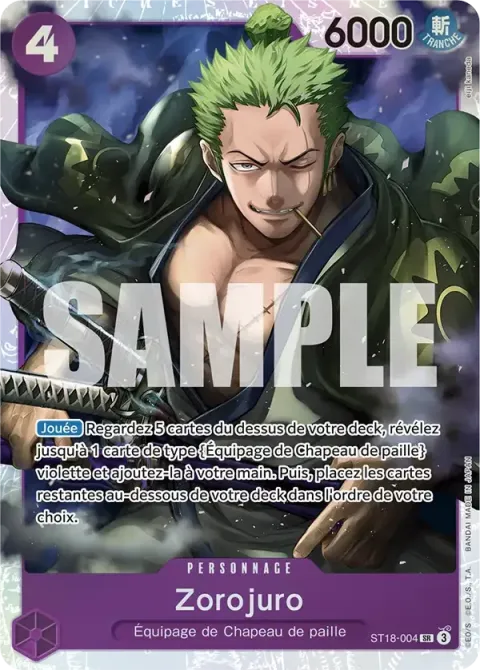 Carte One Piece Zorojuro ST18-004, extension Deck violet Monkey D. Luffy
