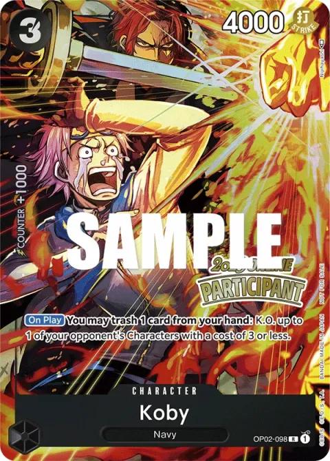 Carte One Piece Koby OP02-098 · parallèle, extension Deck noir Smoker